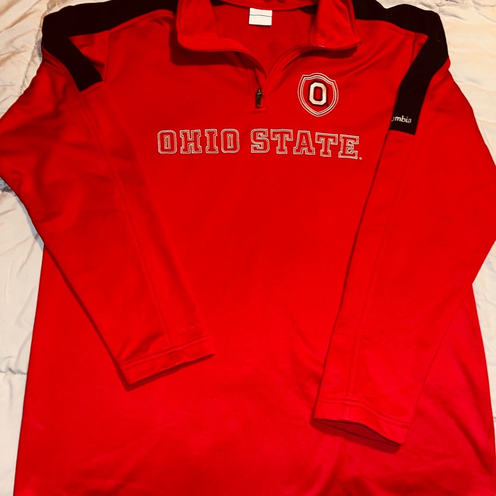 Men’s L Columbia Omni-Shield Ohio State Buckeyes Red/Black Quarter-Zip Pullover